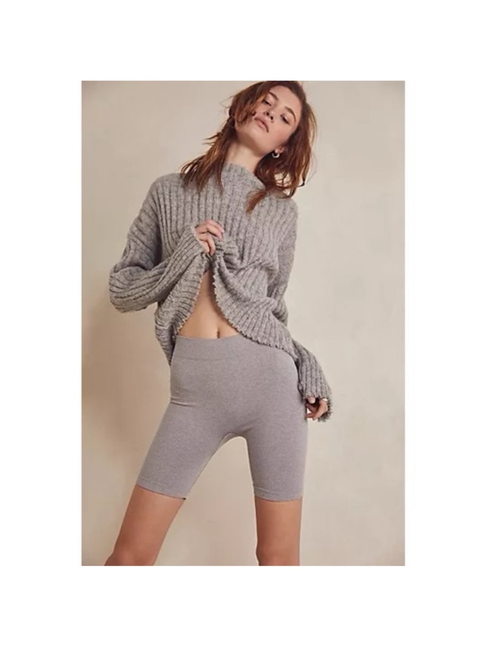 Free People Intimately Seamless Rib Biker Shorts Heather Grey
